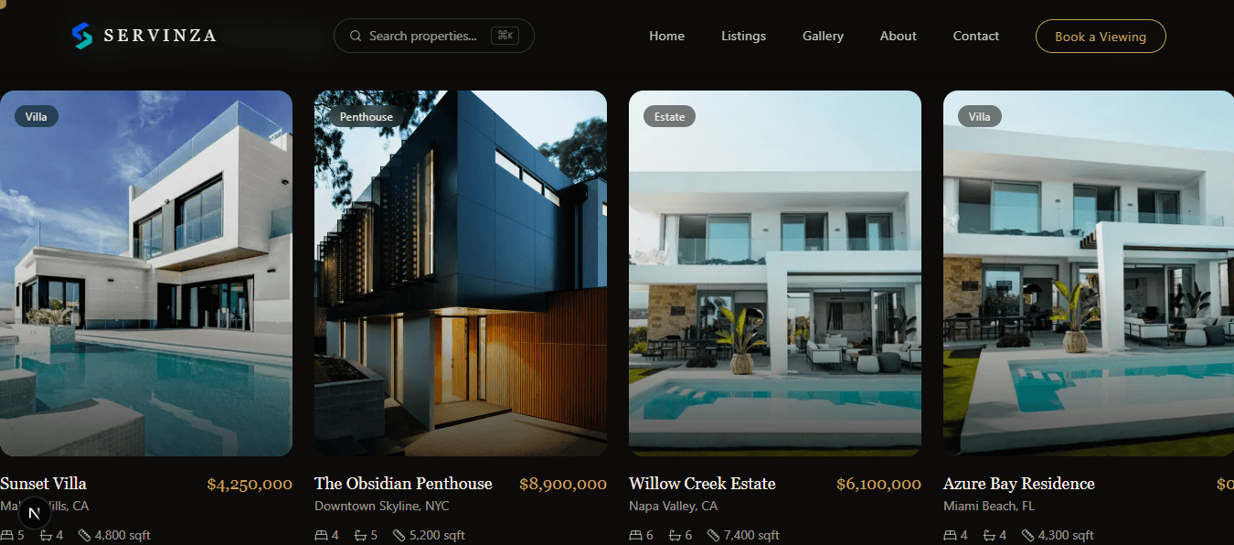 Servinza Estate — Real Estate Showcase screenshot